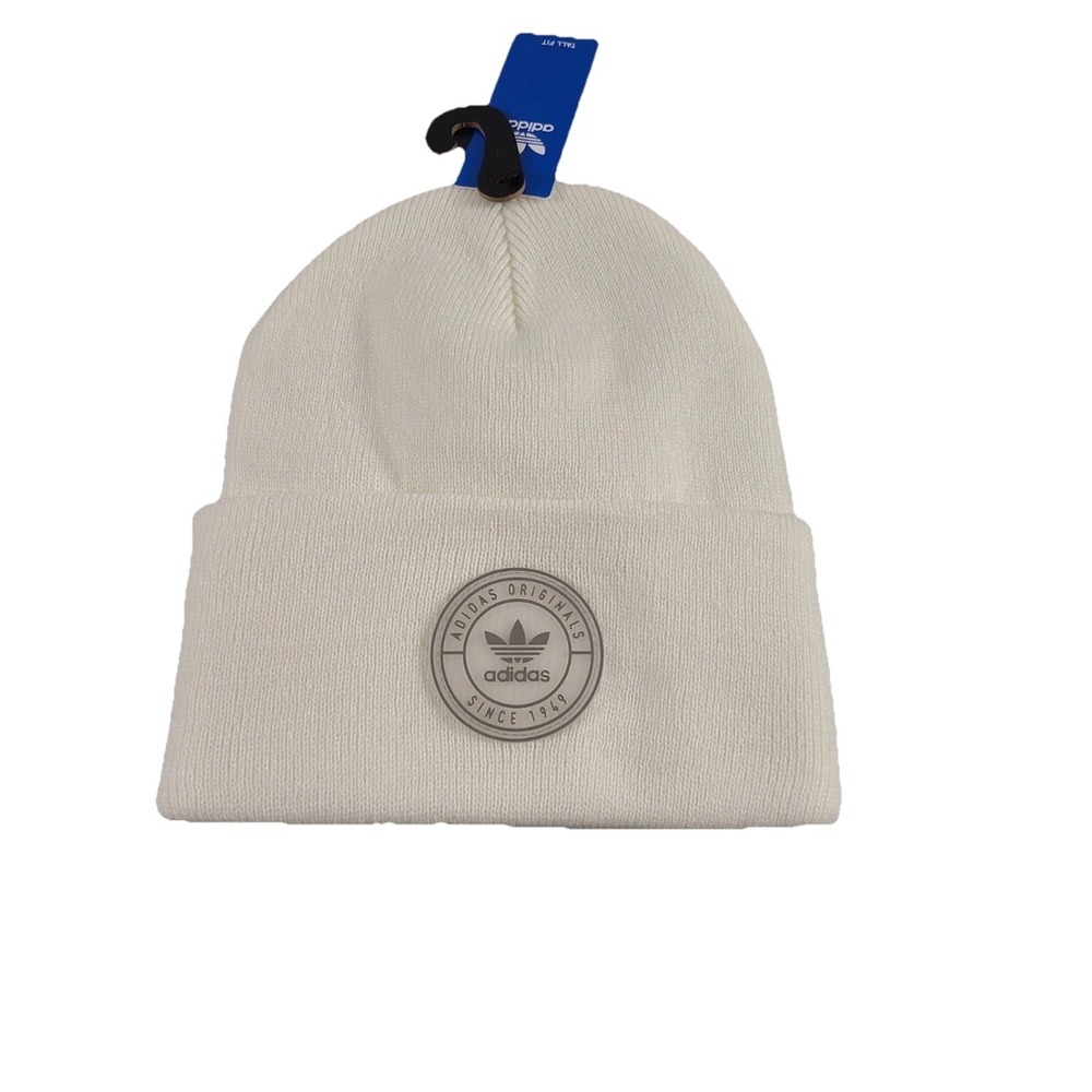 New Adidas Originals Unisex Tall Resort Beanie Hat‎ White / Stone Gray Logo
